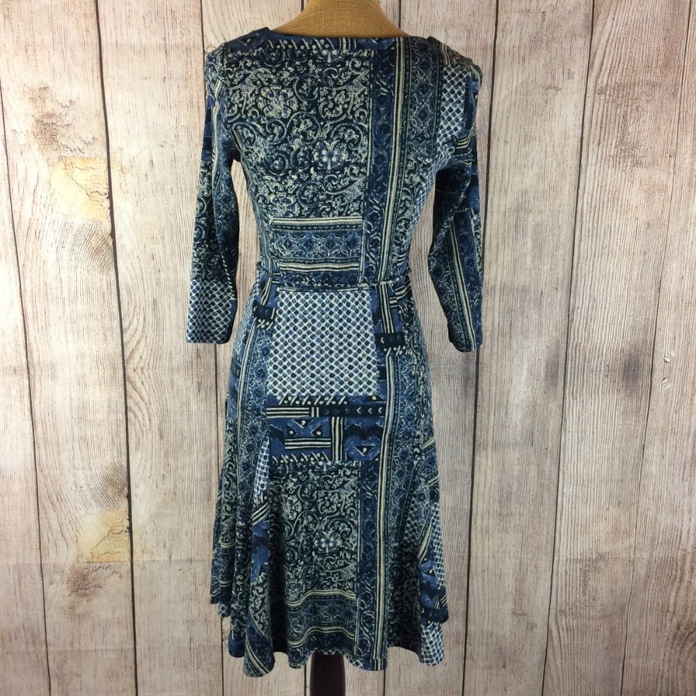 Ralph Lauren Blue Patchwork Fit & Flare Dress Sz S - Picture 2 of 7